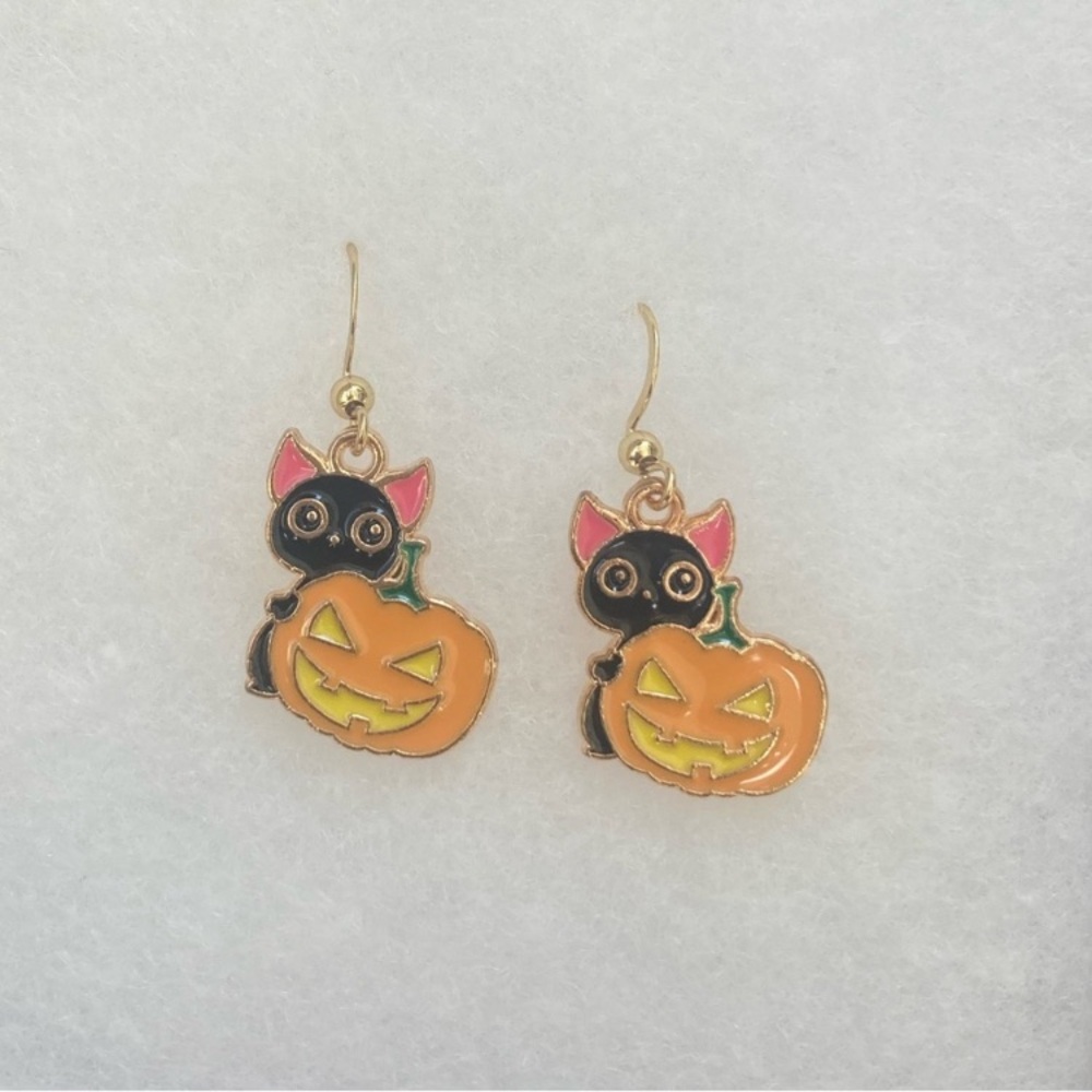 Halloween Cat and Pumpkin Earrings